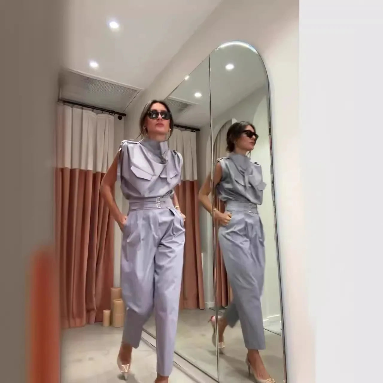 Completo Due Pezzi Estivo Donna - Top Senza Maniche e Pantaloni Lunghi