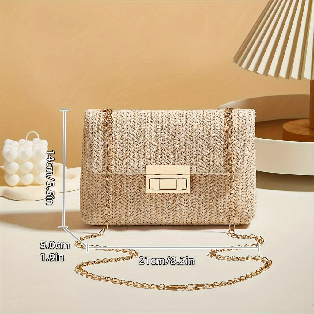 Borsa Paglia Intrecciata Donna - Tracolla Fashion con Chiusura a Lucchetto