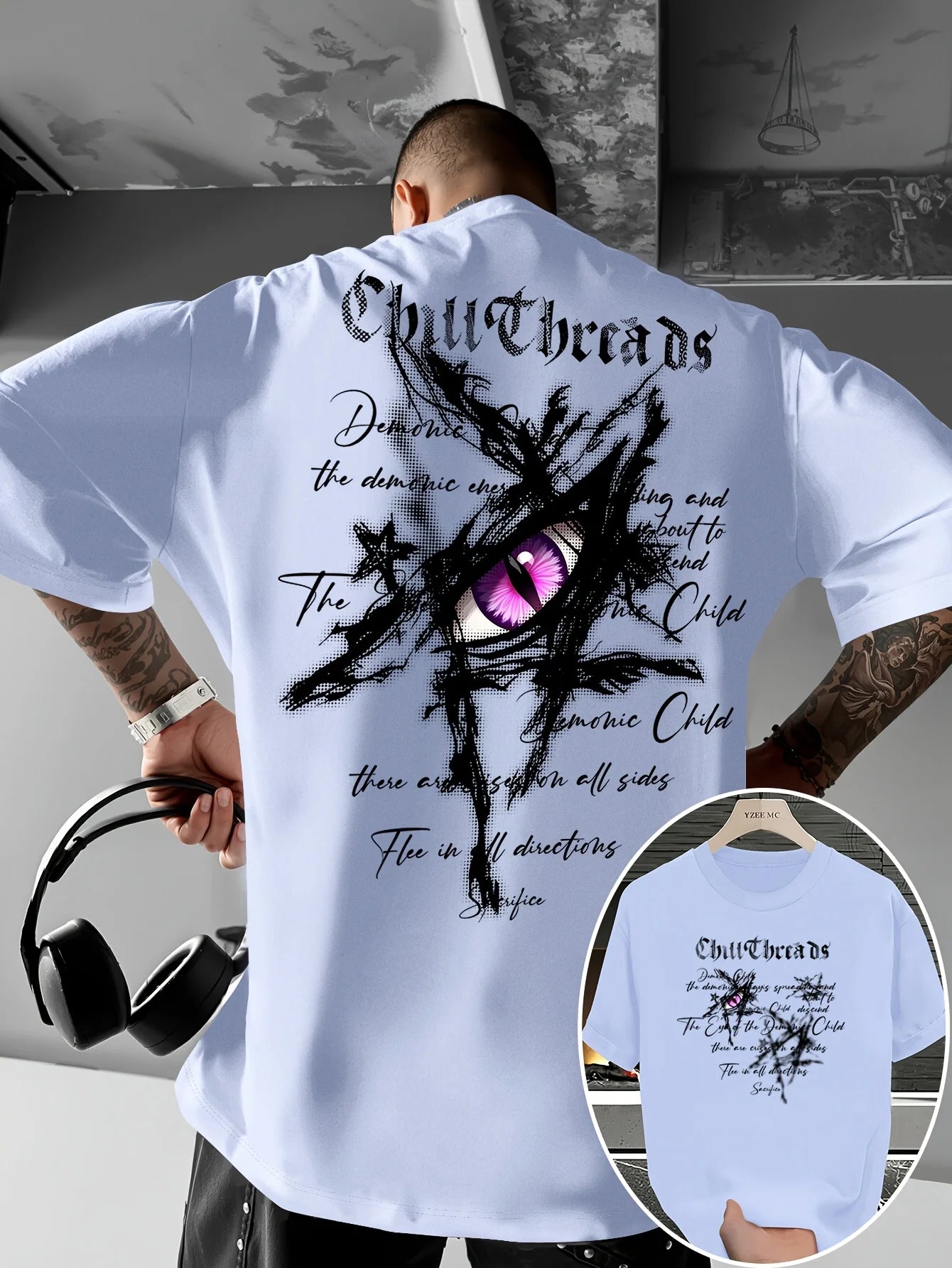 T-shirt Uomo 100% Cotone – Stampa "Eye of The Devil" Loose Fit Estiva