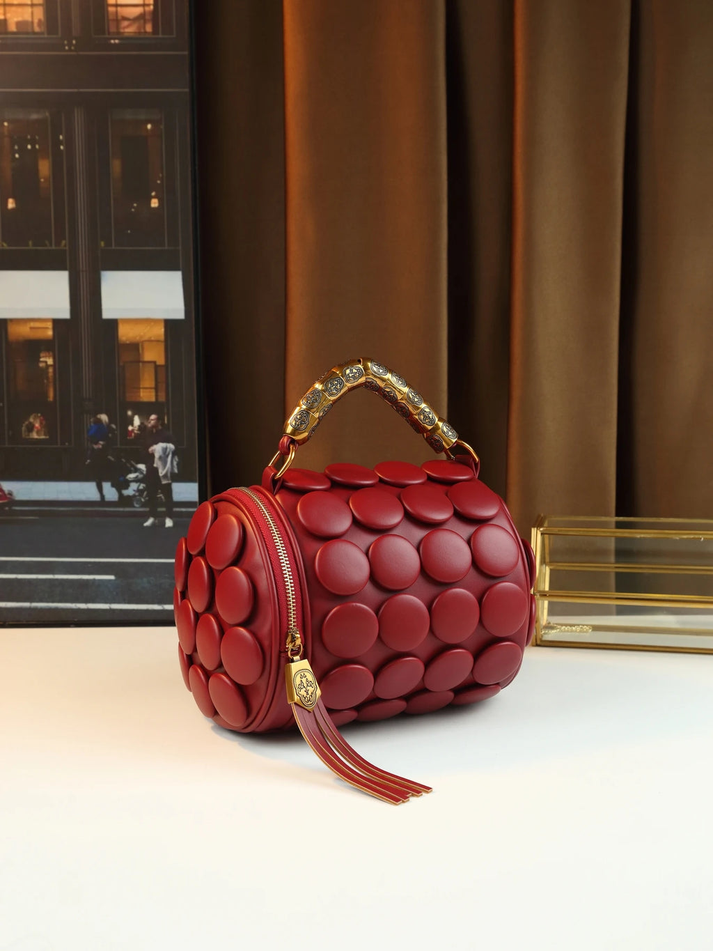 Borsa Cilindro Rotonda Vintage - Tracolla Donna Casual Fatta a Mano