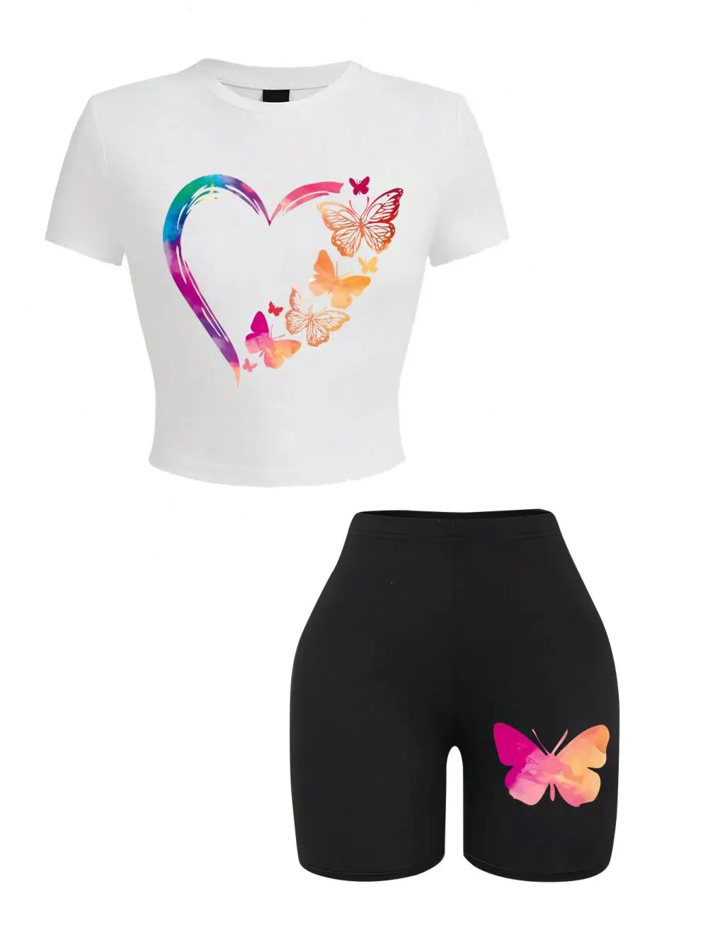Completo Donna T-Shirt e Shorts — Stampa Farfalle Slim Fit