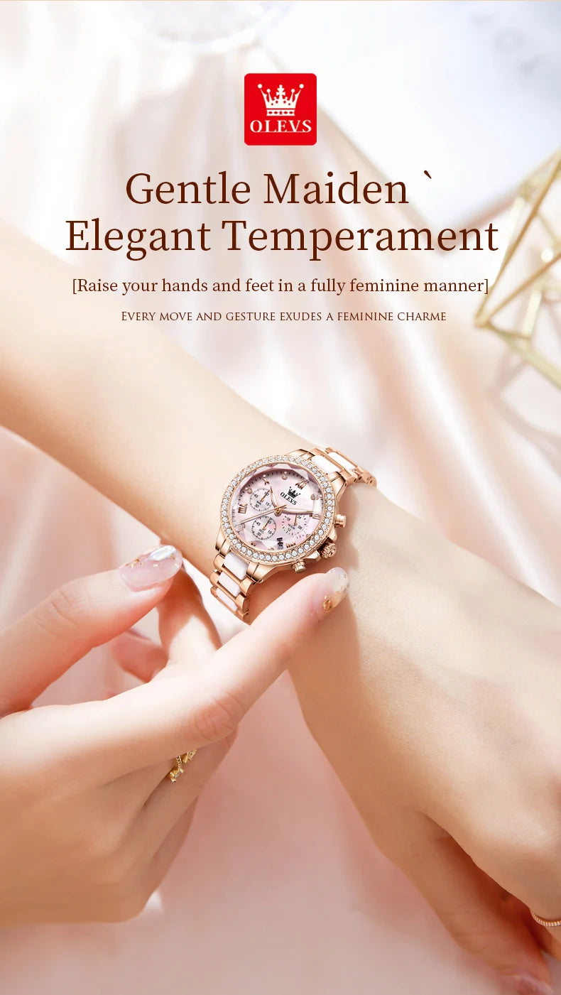 OLEVS Exquisite Women's Watches Prismatic Mirror Surface Quartz Watch Chronograph Gift Bracelet Calendar Waterproof Female Watch