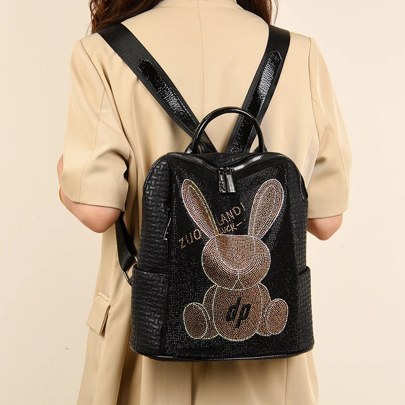 Zaino Donna Grande Capacità con Diamanti Cartoon - Borsa Scuola Fashion