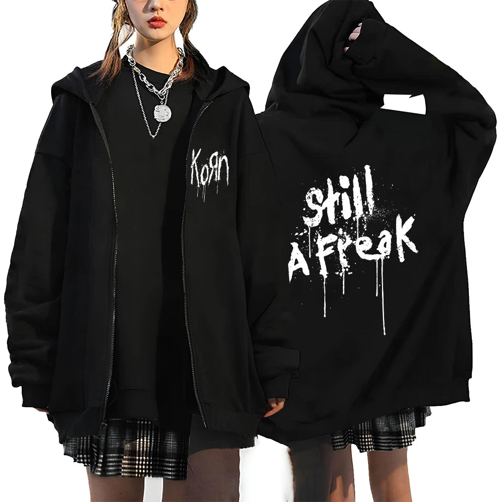 Felpa con Cappuccio Korn Rock World Tour - Zip Oversized Streetwear Hip Hop