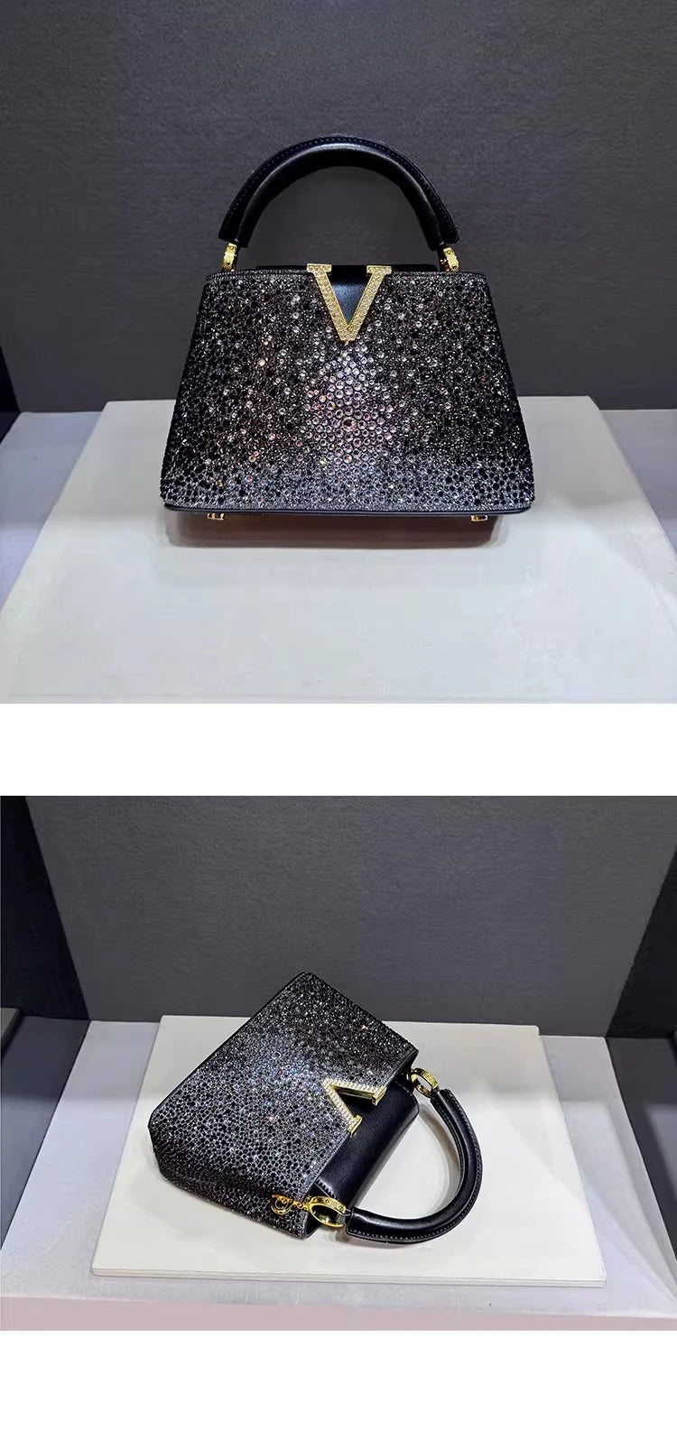 Borsa Tote Donna con Diamanti e Strass - Tracolla in Pelle Luxury