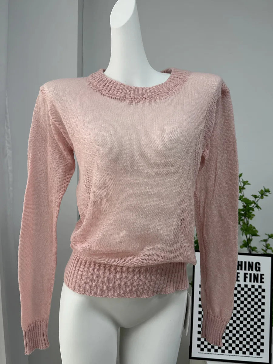 Maglione Elegante Donna Casual Moda Largo Pullover Traforato Colori Caramella