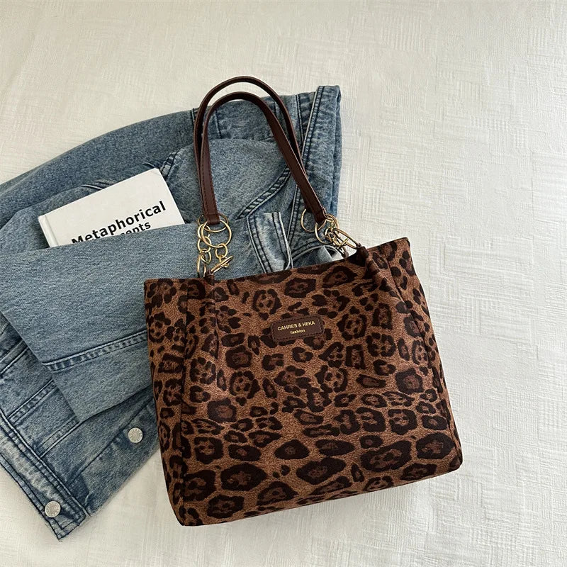 Borsa Tote Donna Stampa Leopardata — Shopper in PU Casual per Ufficio e Viaggio