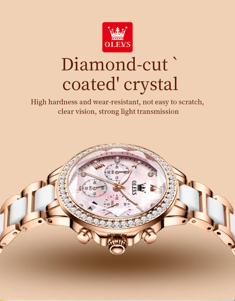 OLEVS Exquisite Women's Watches Prismatic Mirror Surface Quartz Watch Chronograph Gift Bracelet Calendar Waterproof Female Watch