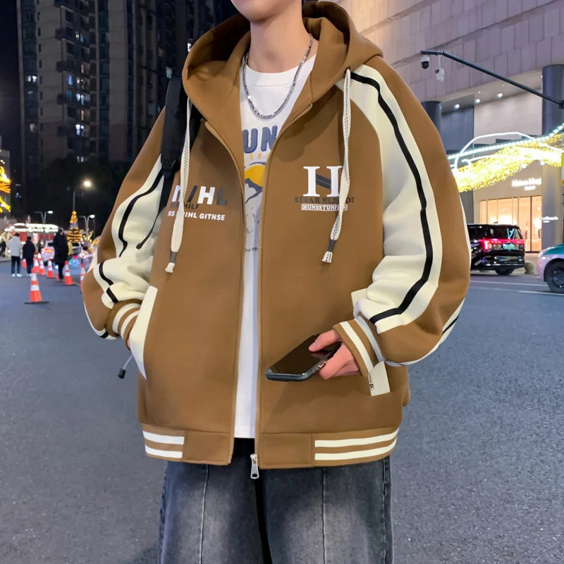 Felpa con Cappuccio Uomo Casual Moda Cardigan Giacca Comoda Primavera Autunno