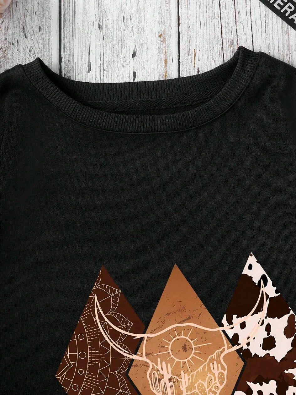 Felpa Donna Girocollo Stile Cowboy — Loose Fit Primaverile