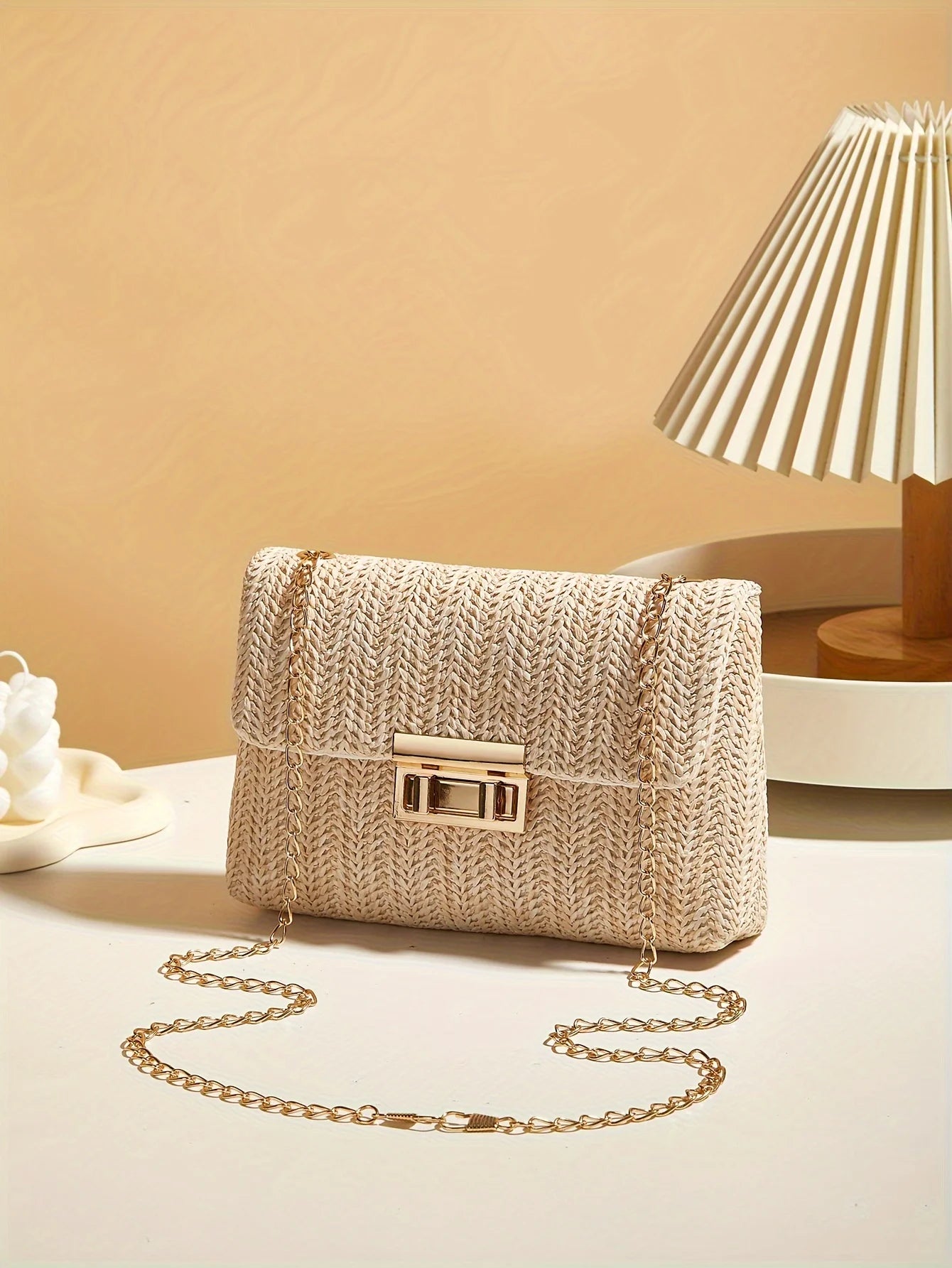 Borsa Paglia Intrecciata Donna - Tracolla Fashion con Chiusura a Lucchetto