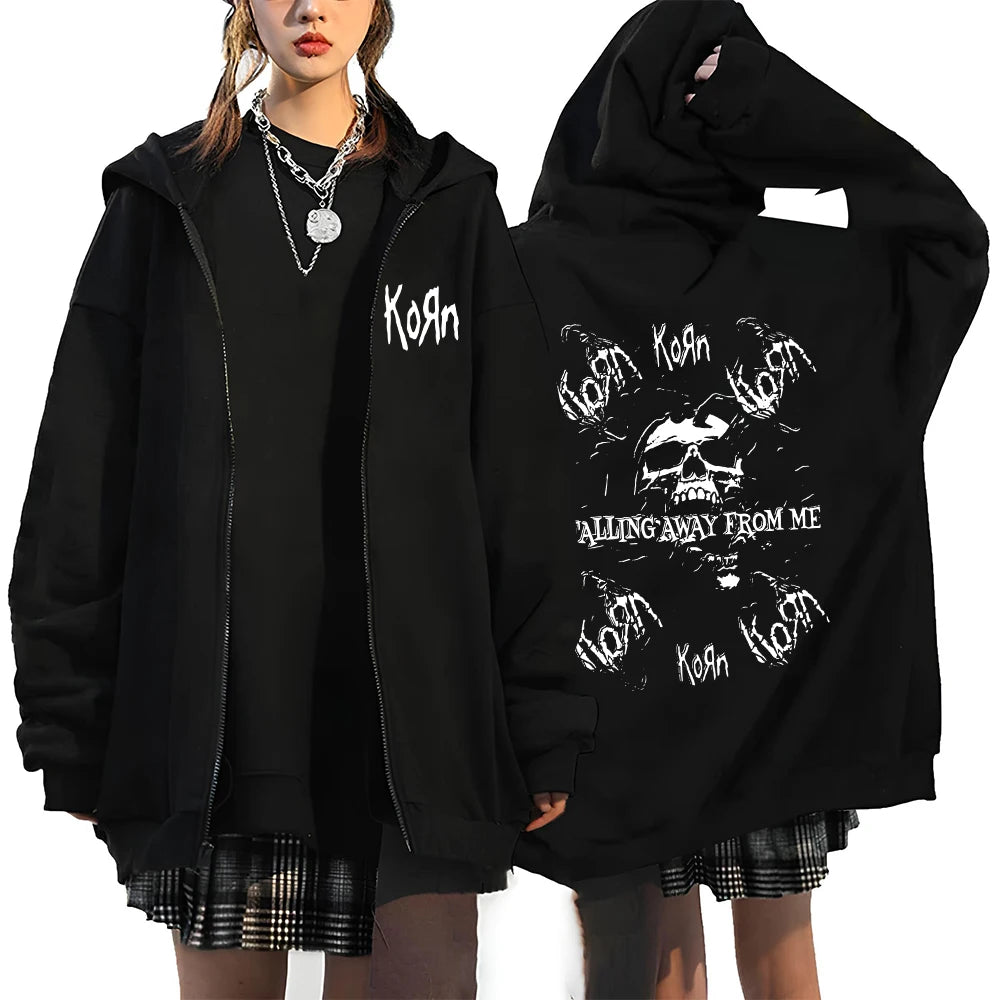 Felpa con Cappuccio Korn Rock World Tour - Zip Oversized Streetwear Hip Hop