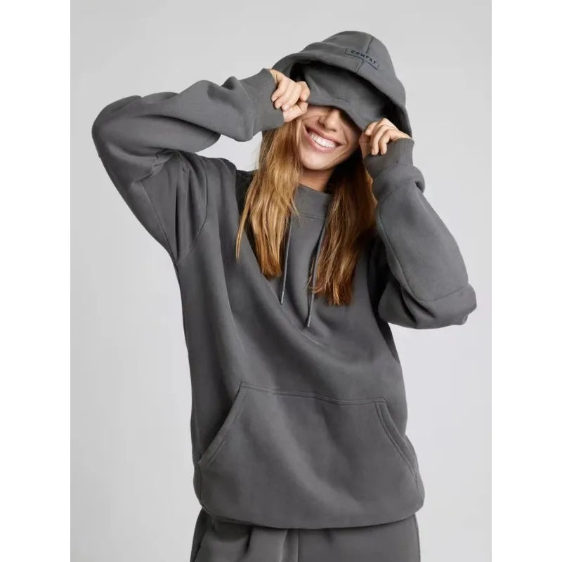 Felpa con Cappuccio Donna Autunno Inverno Stile Europeo Americano Coppia Colori Premium